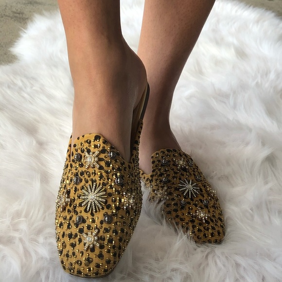 Italina LEOPARD Sequin Gem Embellished Slide-In Flat Mule - Picture 3 of 7